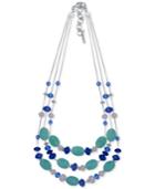 Nine West Silver-tone Blue Bead Triple-row Necklace