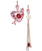 Betsey Johnson Rose Gold-tone Multi-stone & Imitation Pearl Mismatch Drop Earrings
