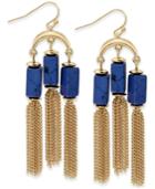 Gold-tone Tassel And Blue Stone Chandelier Earrings