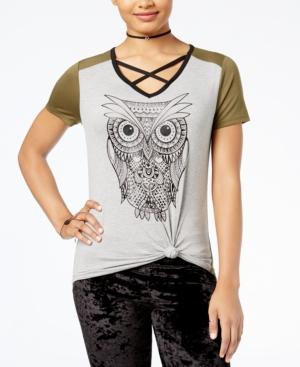 Rebellious One Juniors' Crisscross Owl Graphic T-shirt