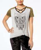 Rebellious One Juniors' Crisscross Owl Graphic T-shirt