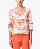 Alfred Dunner Petite Embellished Leaf-print Top