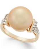 Cultured Golden South Sea Pearl (12mm) And Diamond (1/4 Ct. T.w.) Ring In 14k Gold