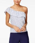 Bcx Juniors' Striped One-shoulder Poplin Top