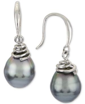 Cultured Tahitian Pearl (8mm) Drop Earrings In Sterling Silver