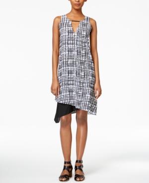 Bar Iii Grid-print Handkerchief-hem Dress, Only At Macy's