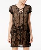 Speechless Juniors' Lace-up Velvet Flocked Shift Dress