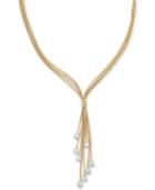 Cultured Freshwater Pearl (6-1/2 Mm) Multi-strand 18 Lariat Necklace In 14k Gold-plated Sterling Silver