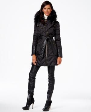 Via Spiga Mixed-media Puffer Trench Coat