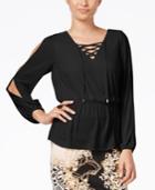 Thalia Sodi Lace-up Peplum Blouse, Only At Macy's