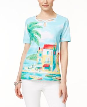 Alfred Dunner Landscape-print Short-sleeve Top