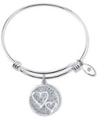 Unwritten Grandmother Message Crystal Disc Charm Bangle Bracelet In Stainless Steel