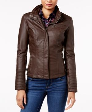 Celebrity Pink Juniors' Faux-leather Stand-collar Coat