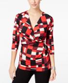 Ny Collection Petite Printed Faux-wrap Top