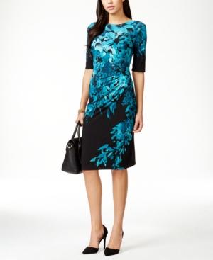 Connected Floral Side-ruched Sheath Dress