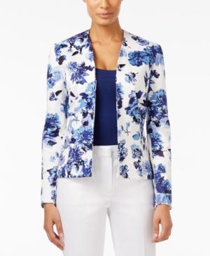 Tahari Asl Open-front Floral-print Poplin Jacket