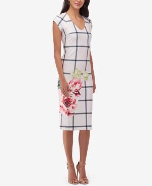 Eci Printed Cap-sleeve Sheath Dress