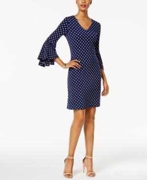Msk Polka-dot Bell-sleeve Sheath Dress
