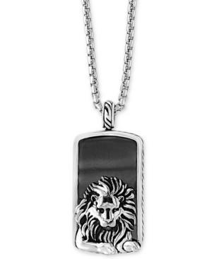 Effy Men's Hematite (36 X 20mm) Lion Dog Tag Pendant Necklace In Sterling Silver