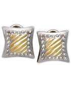 14k Gold And Sterling Silver Earrings, Square Cable
