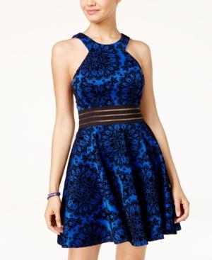 City Studios Juniors' Illusion Flocked Fit & Flare Dress