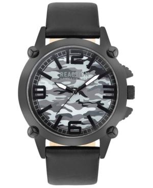 Kenneth Cole Reaction Men's Black Faux Leather Strap Watch 49mm