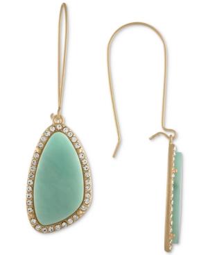 Gold-tone Pave & Blue Stone Drop Earrings