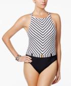 Bleu By Rod Beattie Cruise Control Striped High-neck One-piece Swimsuit Women's Swimsuit