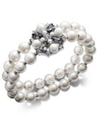 Charter Club Silver-tone Imitation Pearl, Stone & Crystal Double Row Stretch Bracelet, Created For Macy's
