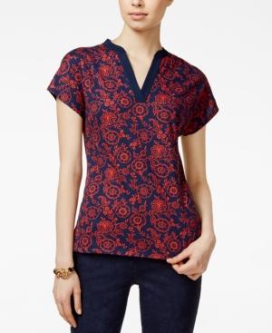 Tommy Hilfiger Gale Printed Split-neck Top
