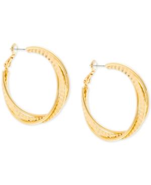 Steve Madden Gold-tone Textured Twist Hoop Earrings