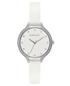 Bcbg Maxazria Ladies White Leather Strap Watch With White Dial With Silver Case, 34mm