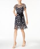 Jessica Howard Petite Printed Belted Illusion Dress