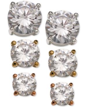 Giani Bernini 3-pc. Set Cubic Zirconia Stud Earrings In Sterling Silver, 18k Gold-plated And Rose Gold-plated Sterling Silver, Only At Macy's