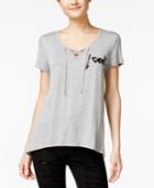 Rebellious One Juniors' Graphic Lace-up T-shirt