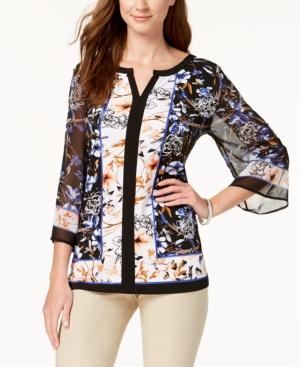 Jm Collection Embellished Split-neck Top, Created For Macy's