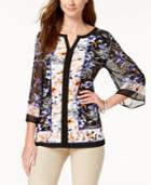 Jm Collection Embellished Split-neck Top, Created For Macy's