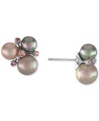 Majorica Sterling Silver Pink Cubic Zirconia & Colored Imitation Pearl Cluster Stud Earrings