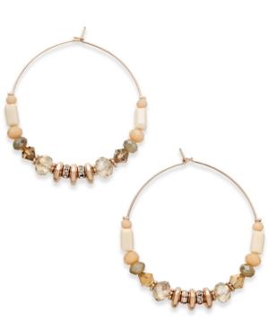Inc International Concepts Rose Gold-tone Pave & Multi-bead Hoop Earrings, Only At Macy's
