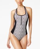 Calvin Klein Tribal-print Racerback Zip-up One-piece Swimsuit Women's Swimsuit