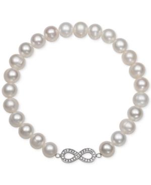 Cultured Freshwater Pearl (7mm) And Cubic Zirconia Infinity Bracelet