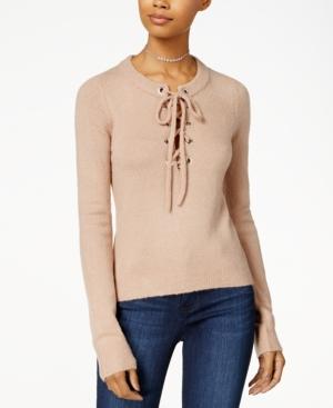 Planet Gold Juniors' Lace-up Grommet Sweater