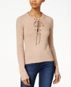 Planet Gold Juniors' Lace-up Grommet Sweater