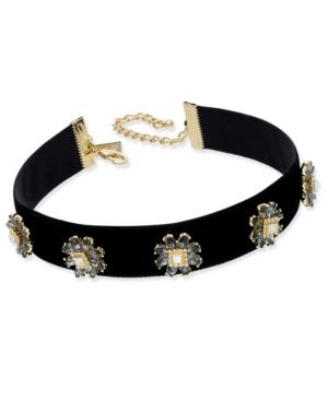 M.haskell For Inc International Concepts Gold-tone Crystal Flower Velvet Choker Necklace, Created For Macy's