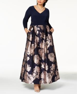 Xscape Plus Size Illusion Brocade Ball Gown