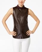 Alfani Petite Faux-leather Mock-neck Top, Only At Macy's