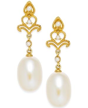 Cultured Freshwater Pearl (7mm) Drop Earrings In 14k Gold