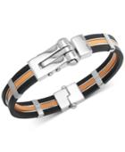 Men's Orange & Black Vulcanized Rubber Bracelet In Stainless Steel