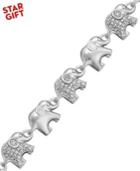 Sterling Silver-plated Diamond Accent Linked Elephant Charm Bracelet