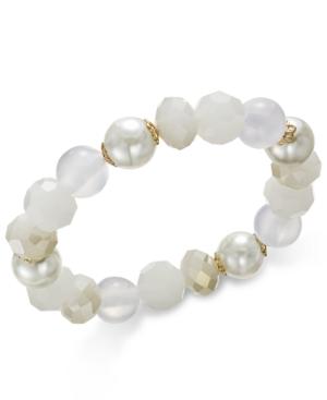 Charter Club Gold-tone Imitation Pearl And Bead Stretch Bracelet, Only At Macy's